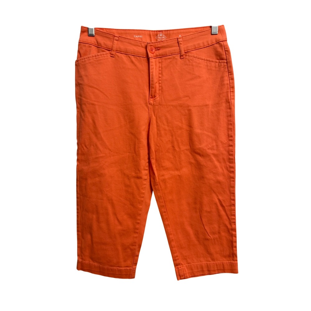 St. Johns Bay Womens Orange Capri Pants Size 8 Stretch Cropped Trousers Mid Rise